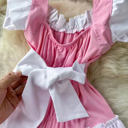 Pink Sweet Women LolitaMini Dress Y2k Servant Low Cut Lace Patchwork Mini Dress Birthday Cocktail Role Play Maid Short Dresses