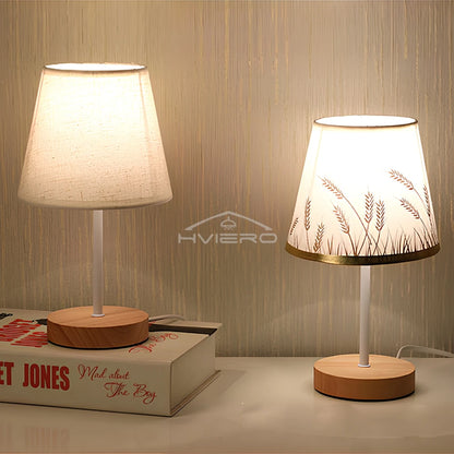 Solid Wood Cloth Nordic Decorative Table Bedroom Bedside Lamp Simple Creative Remote Control Small Night Light Energy Saving Led