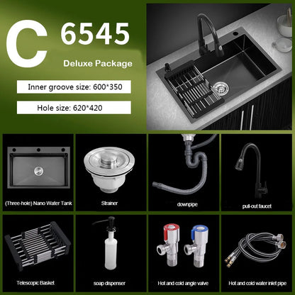 kitchen sink Black nano-sink single-slot household hand-washing basin kitchen large 304 stainless steel sink sink bowl