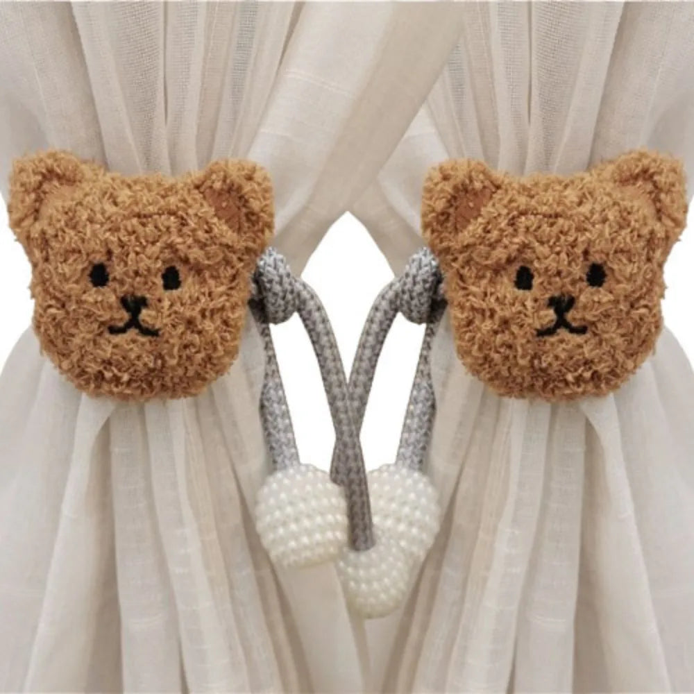 2Pcs Ins Cartoon Bear Curtain Cute Plush Window Curtain Buckles 3D Decorative Bear Curtain Tieback Curtain Accessories