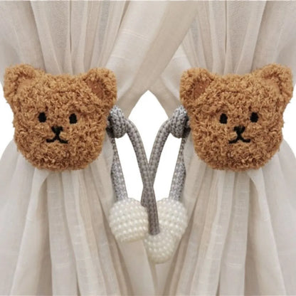 2Pcs Ins Cartoon Bear Curtain Cute Plush Window Curtain Buckles 3D Decorative Bear Curtain Tieback Curtain Accessories