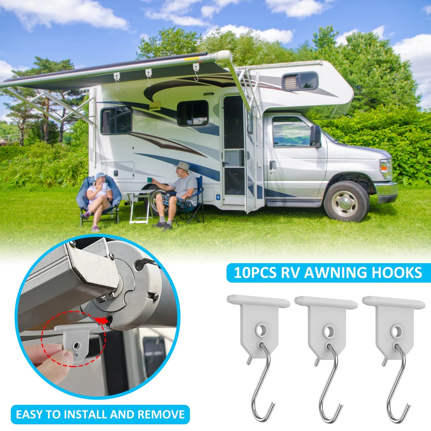 10Pcs Sturdy Awning Hooks for RV S Shaped Camping Awning Hooks Metal Party Light Hangers Hats Outdoor Camper Hanging Accessories