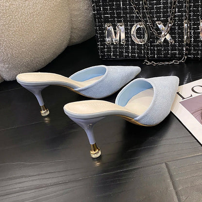 New Women's Slippers High Heel Closed Pointed Toe Shoes Sexy Ladies Heeled Sandals for Women