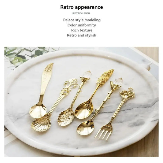 6pcs Vintage Palace Coffee Spoon 6pcs Set Ice Cream Spoon Jam Spoon Dessert Spoon Zinc Alloy Coffee Spoon Tableware Kitchen Uten