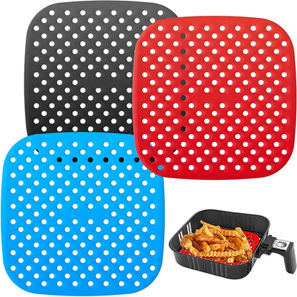 LMETJMA 3Pcs Silicone Air Fryer Lines Reusable Air Fryer Liners 8.5Inch Square Non-Stick Air Fryer Mat for Frying Steaming JT153