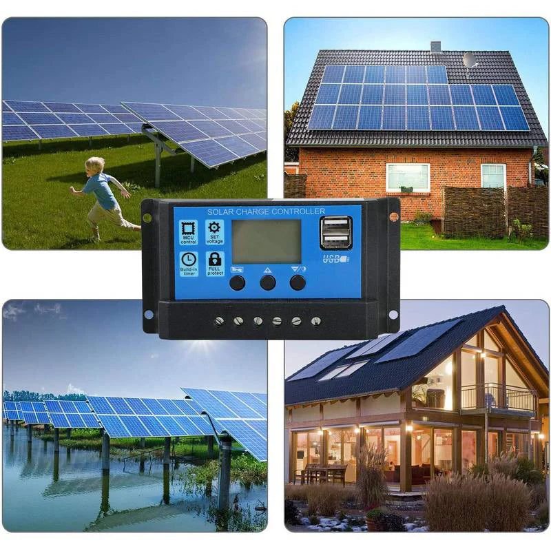 10/20/30/40/50/60/100A Solar Charge and Discharge Controller LCD Display Dual USB Auto Solar Cell Panel Charger Regulator