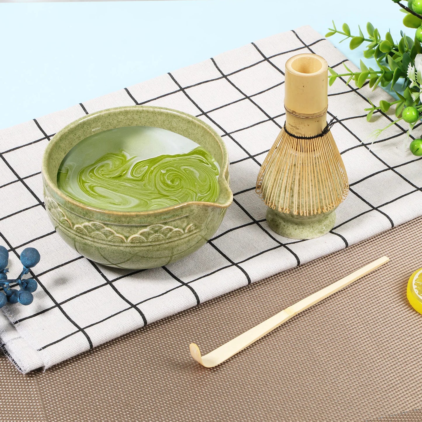 5Pcs Matcha Set Elegant Matcha Tea Set Includes Matcha Bowl Matcha Whisk Holder Bamboo Matcha Whisk and Scoop for Tea Lovers