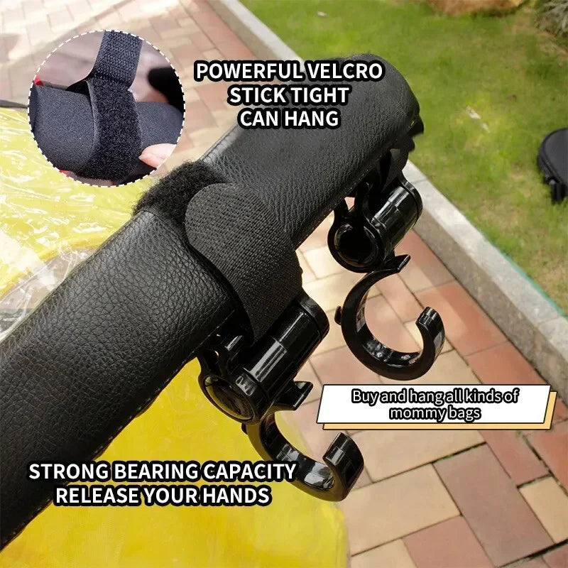 2PCS Cartoon Style Stroller Accessories Large Hook Umbrella Holder Car Seat Hook and Loop Fastener for Baby Stroller Pram Organi