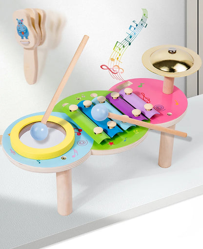 Wooden Music Toys For Babies Children's Multifunctional Music Knocking Table Early Education Kids Drum Set Music Toy Baby Gift