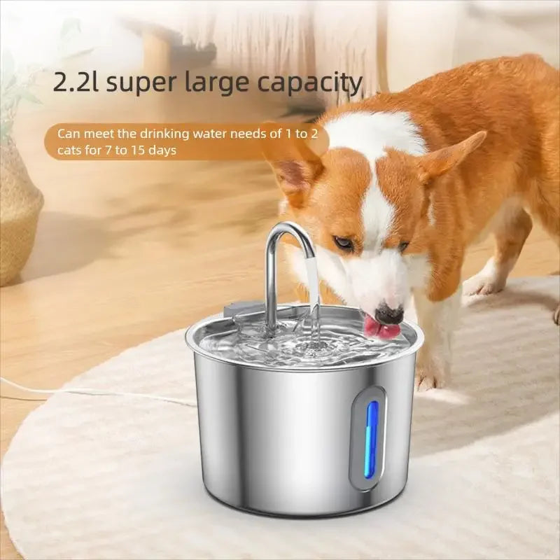 2.2L Automatic Cat Water Fountain With Faucet USB Stainless Steel Filter Silent Water Pump Cat And Dog Water Fountain Supplies