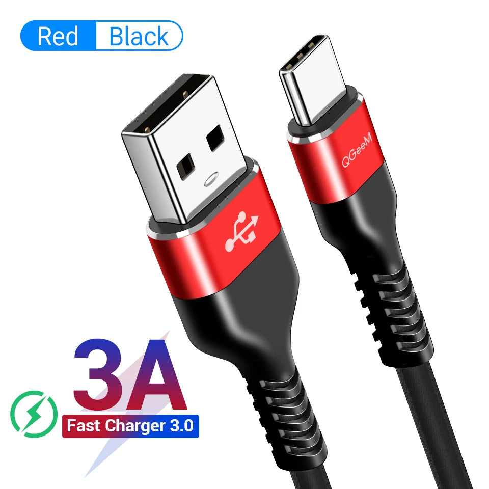 QGeeM 3A USB C Cable Type C Cable for Xiaomi OPPO Realme Poco Oneplus Redmi Phone Charger Fast Charge Charger USB Type C Cable