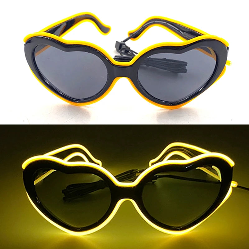Light Up LED Glasses 5 Colors Heart Shape Glow Glasses Glow in The Dark Party Supplies Neon Party Favors for Kids Adults