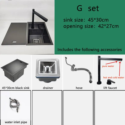 Black Kitchen sink Hidden Single bowl Bar Small Size sink Stainless Steel Balcony sink Concealed black kitchen sink Bar sink