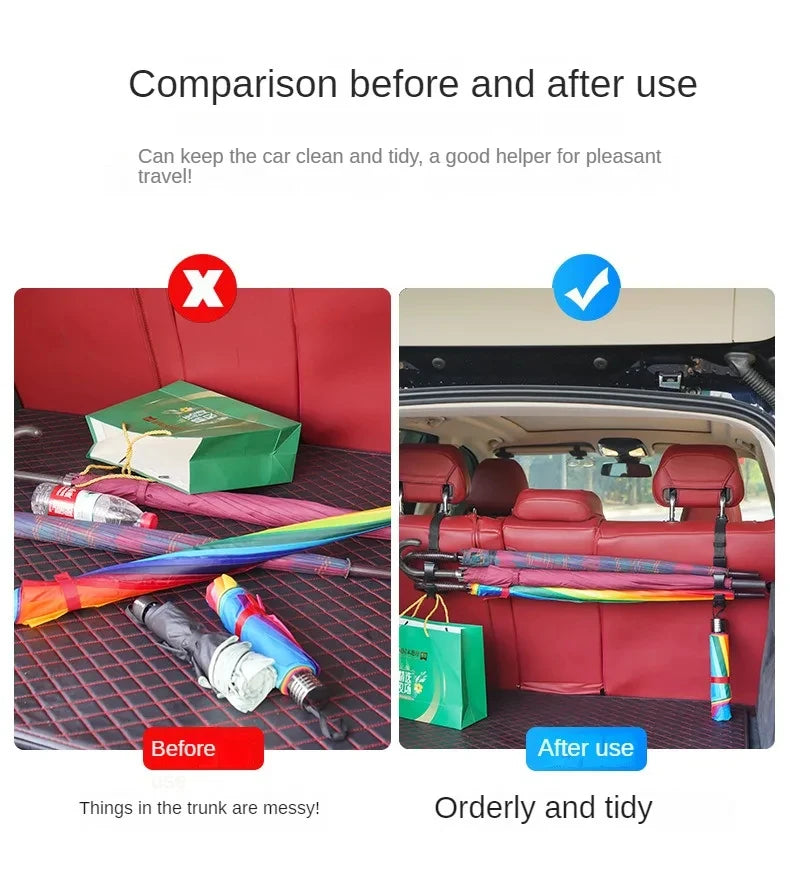 Multi-function 2pcs Rear Seat Headrest Hanging Hook Umbrella Holder Seat Back Storage Hook Auto Interior Tool Car Back Seat Hook