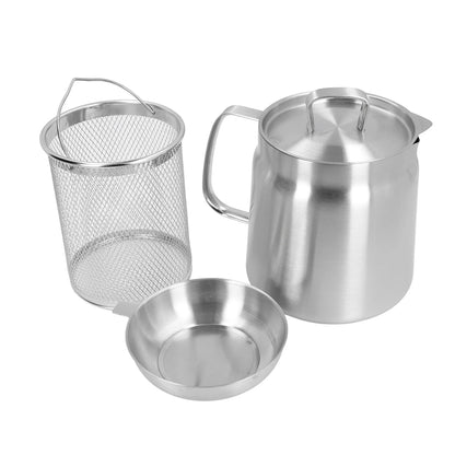 Oil Strainer Pot 304 Stainless Steel Oil Filter Large Capacity Ergonomic Handle Grease Container With Strainer Oil Storage Can