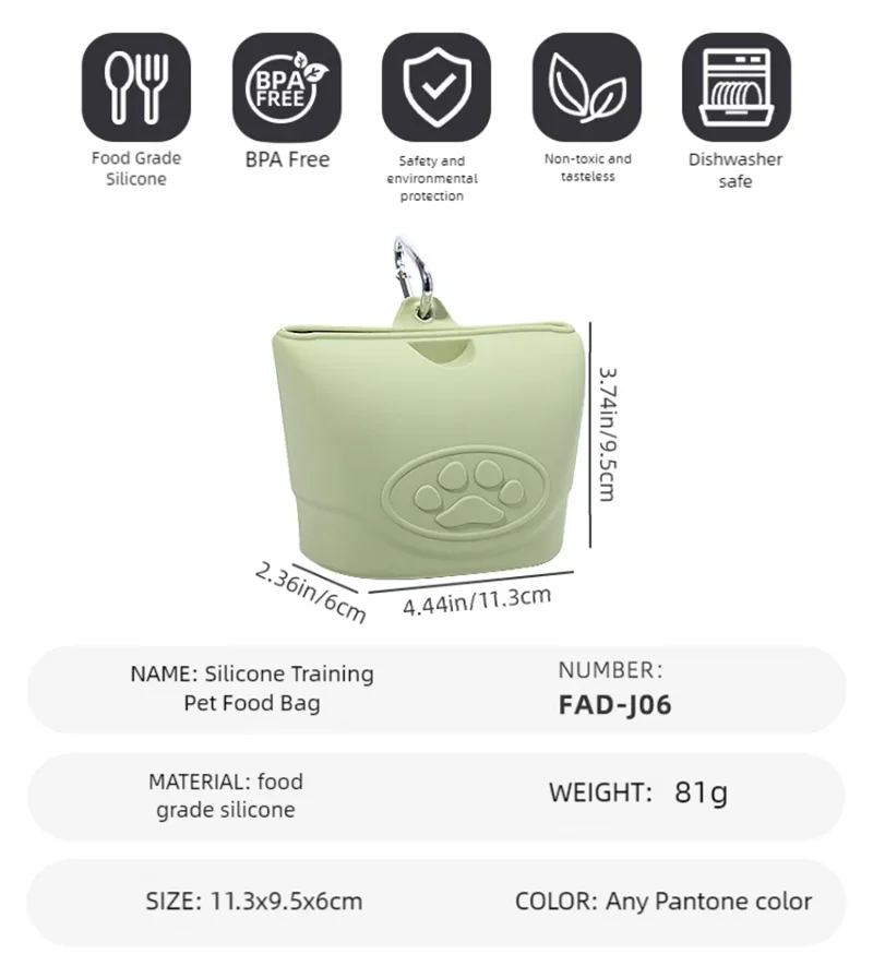 Silicone pet feeding bag, pet supplies, silicone dog food bag, silicone bag manufacturer, portable outdoor dog training bag