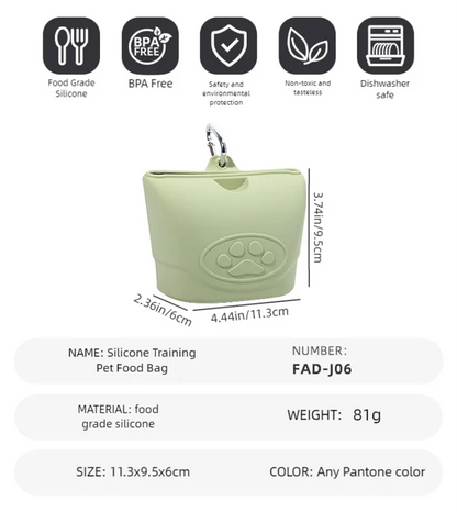 Silicone pet feeding bag, pet supplies, silicone dog food bag, silicone bag manufacturer, portable outdoor dog training bag
