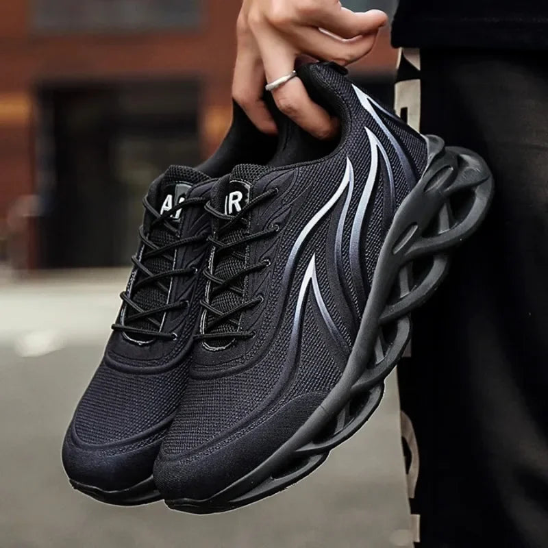 Stylish Running Shoes Men's Flame Printed Sneakers Knitted Sneakers Blade Cushioned Jogging Sneakers Lightweight Tenis Masculino