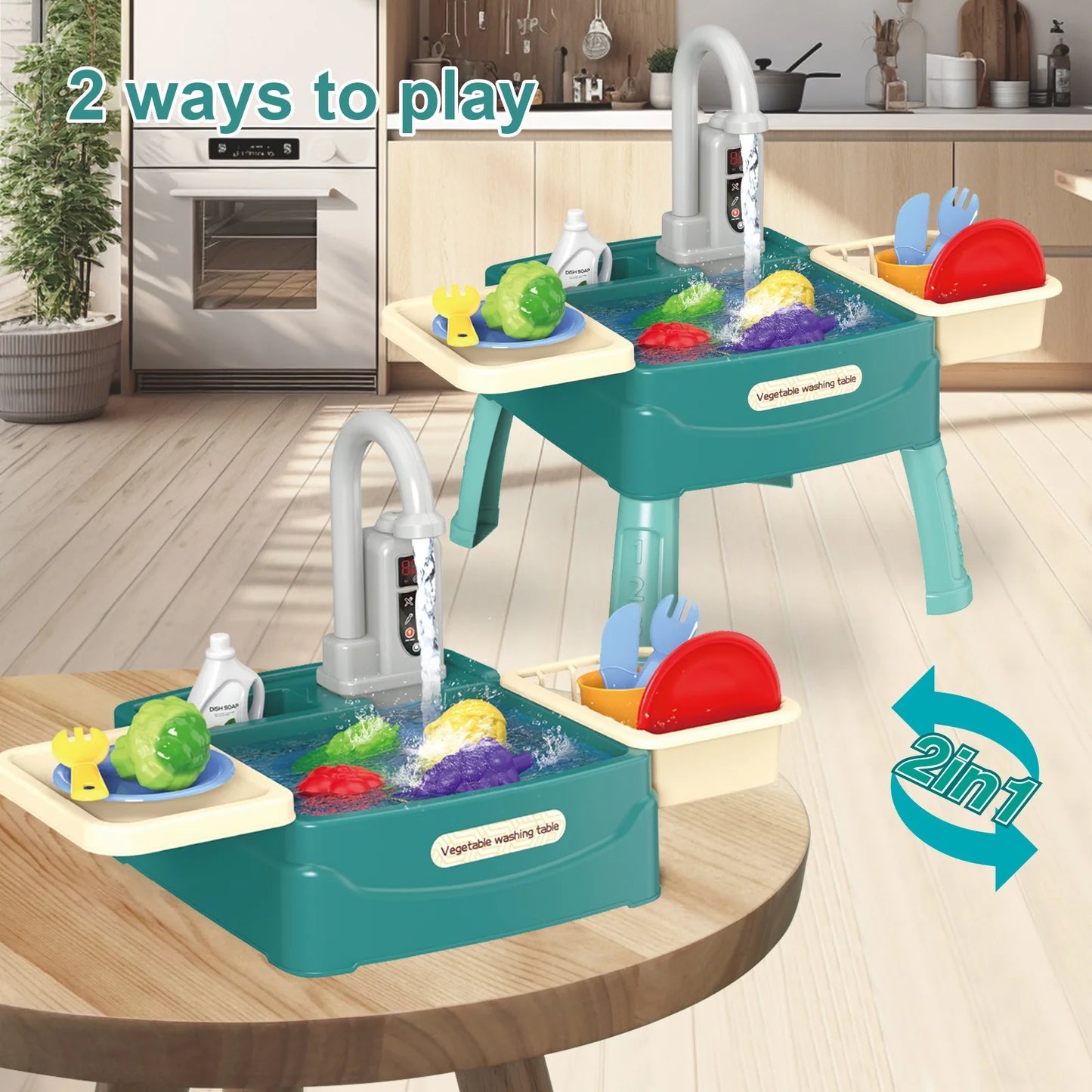 Children's Play At Home Toys Early Education Kitchen Simulation Electric Dishwashing Table Water Outlet Vegetable Washing Toys