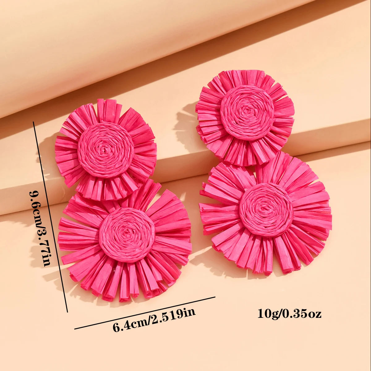 Bohemian A Pair of Bold Sunflower Hand-Woven Raffia Earrings in A Variety of Colors Suitable for Beach Vacation Balls