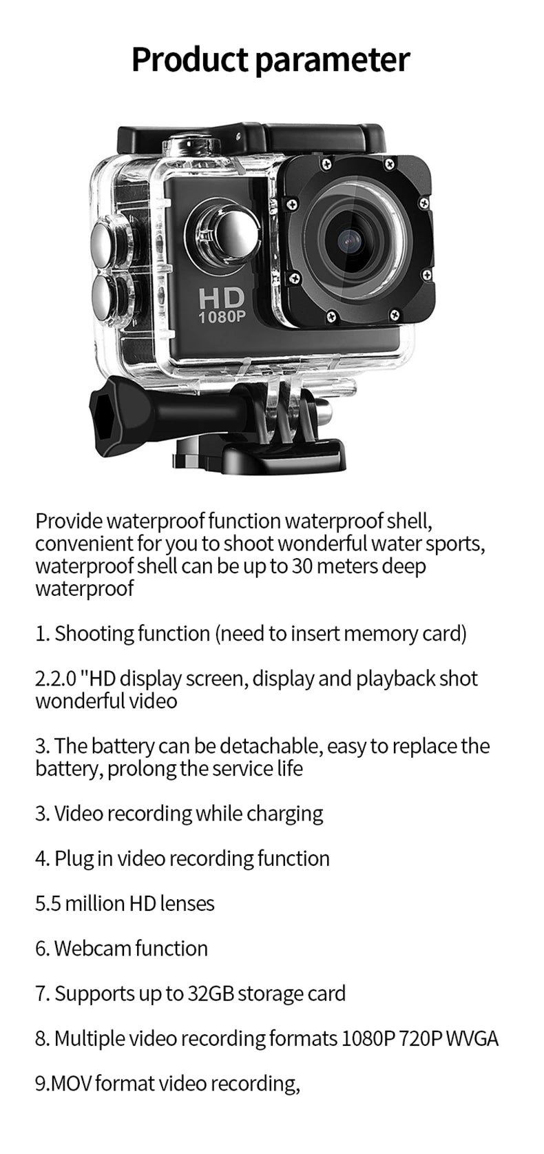 Underwater Waterproof Sports Dv Multifunctional Outdoor Riding Locomotive Sports Camera Sports Camera Diving Camera