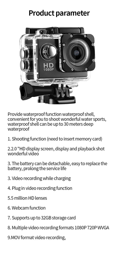 Underwater Waterproof Sports Dv Multifunctional Outdoor Riding Locomotive Sports Camera Sports Camera Diving Camera