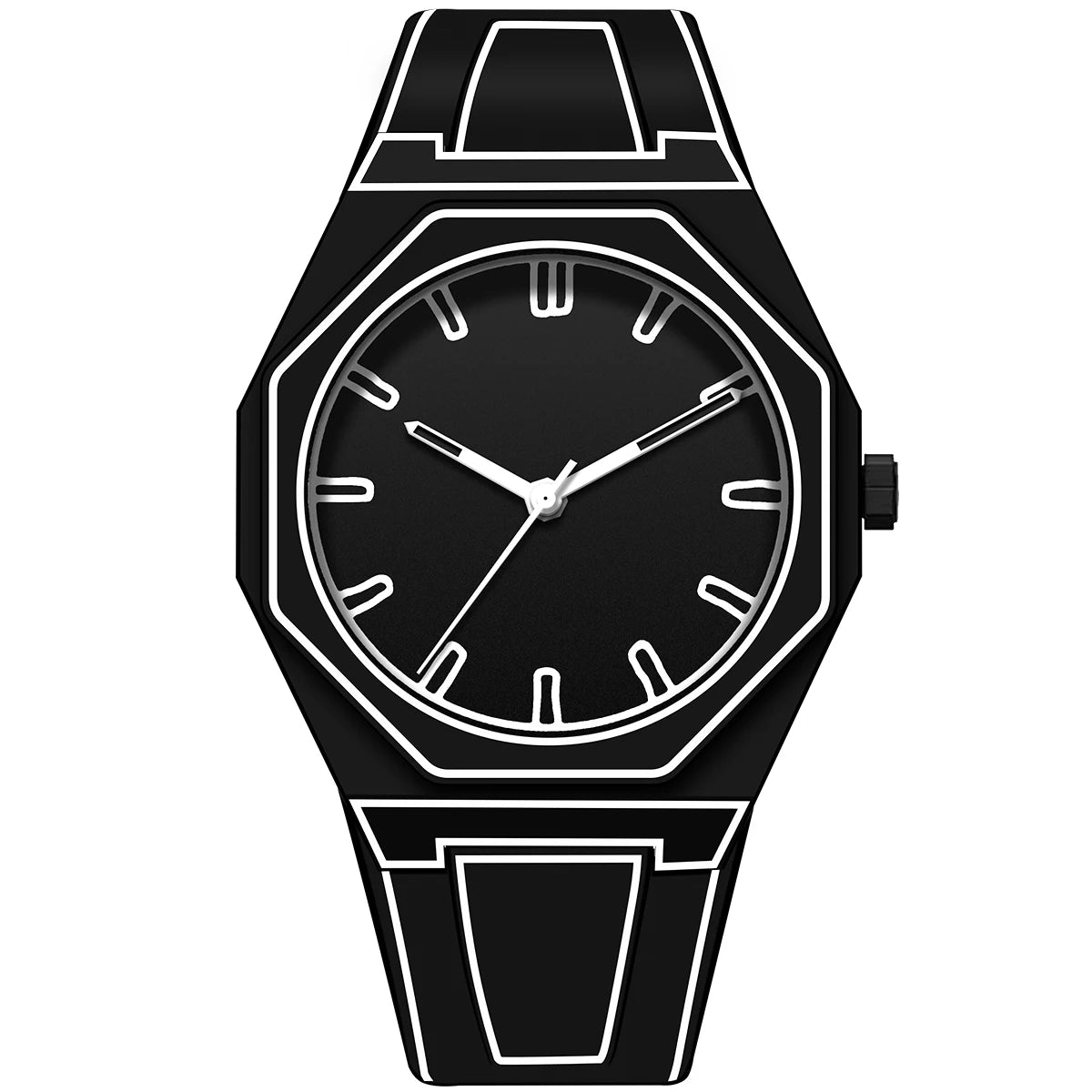 Modern Simple Sketch Creative Athleisure Watch Creative Design Octagonal Waterproof Watch Comic Style Electronic Watch
