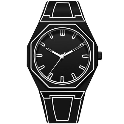 Modern Simple Sketch Creative Athleisure Watch Creative Design Octagonal Waterproof Watch Comic Style Electronic Watch