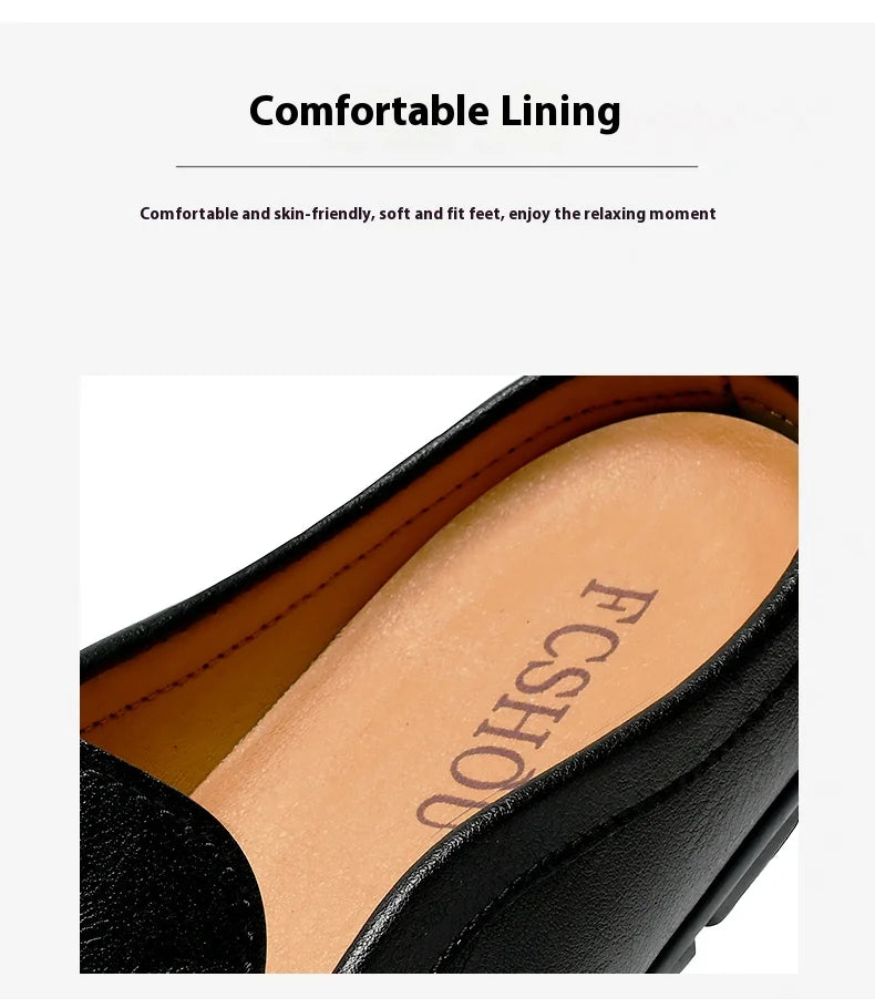 Closed Toe Half Shoes for Men Black Blue Mules Slippers Slip on Genuine Cowhide Leather Luxury Flat Sandals Man Summer 2025