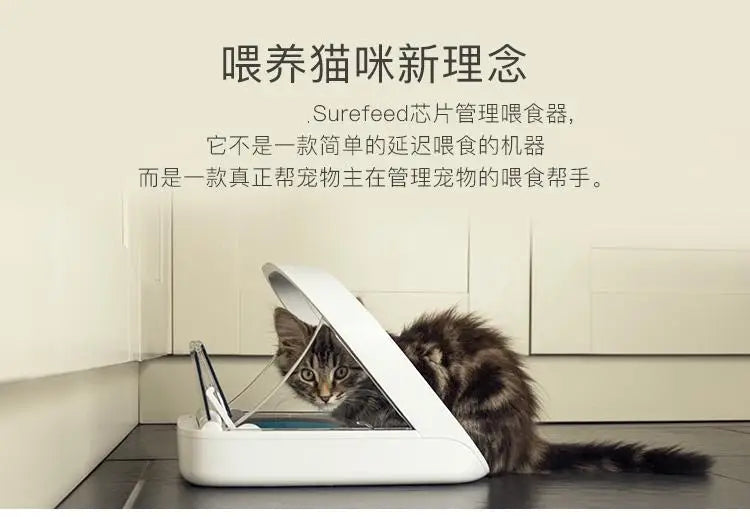 Surefeed smart chip recognition induction multi-cat automatic feeder wet food preservation pet cat bowl insect control gift chip
