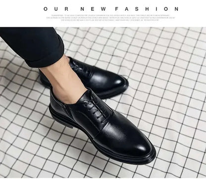 Business Formal Leather Shoes Men's Casual with Suit Low Top Solid Wedding Oxford Shoes Pointed Office Shoes