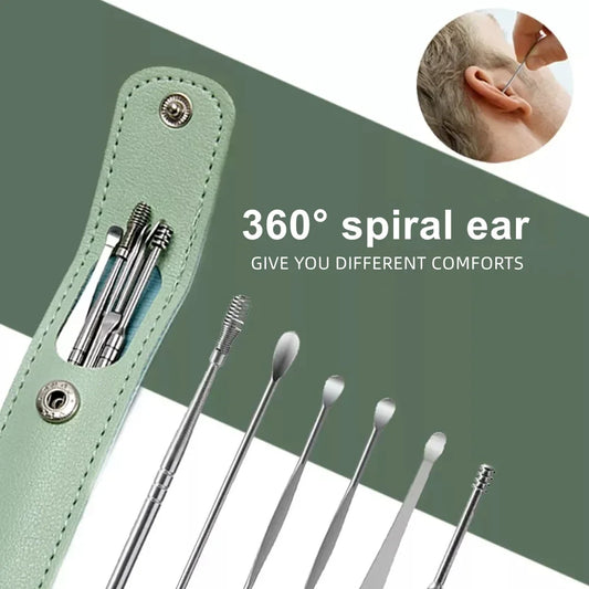 Ear Cleaning Tool Stainless Steel Ear Pick Kit &1Pc Storage Bag Earwax Remover Tool