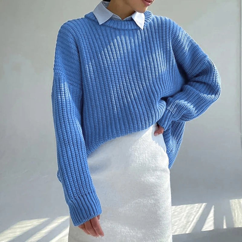 Women O-neck Long Sleeve Knitted Sweaters Autumn Winter Loose Knit Pullovers Lazy Style Oversized Sweaters Christmas Clothes