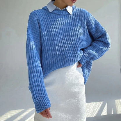Women O-neck Long Sleeve Knitted Sweaters Autumn Winter Loose Knit Pullovers Lazy Style Oversized Sweaters Christmas Clothes
