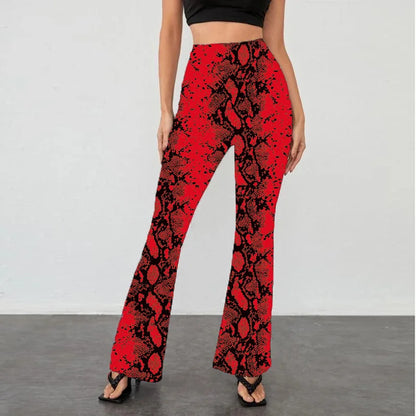 Womens Serpentine Print Flare Pants Stretch Boho Bell Bottoms High Waist Wide Leg Long Palazzo Pants Y2K Streetwear Trousers