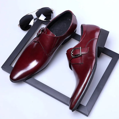 Men's Pointed Toe Business Leather Shoes Comfortable Wear Shoes Metal Buckle Men's Shoes Dress Shoes Men Wedding Shoes Sz 39-48