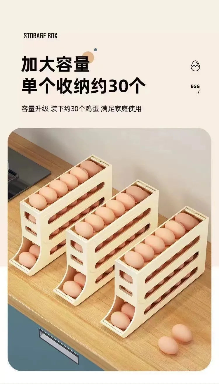 4 Tier Egg Storage Box Organizer for Refrigerator Rolling Egg Organizer Holder Fridge Storage Organizer Food Storage Container