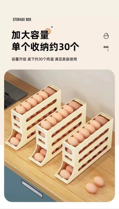 4 Tier Egg Storage Box Organizer for Refrigerator Rolling Egg Organizer Holder Fridge Storage Organizer Food Storage Container
