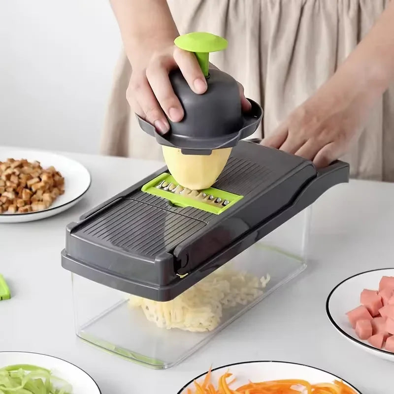 14/16pcs Multifunctional Vegetable Slicer Cutter Food Grade Shredder with Basket Fruit Potato Onion Mincer Chopper Carrot Grater