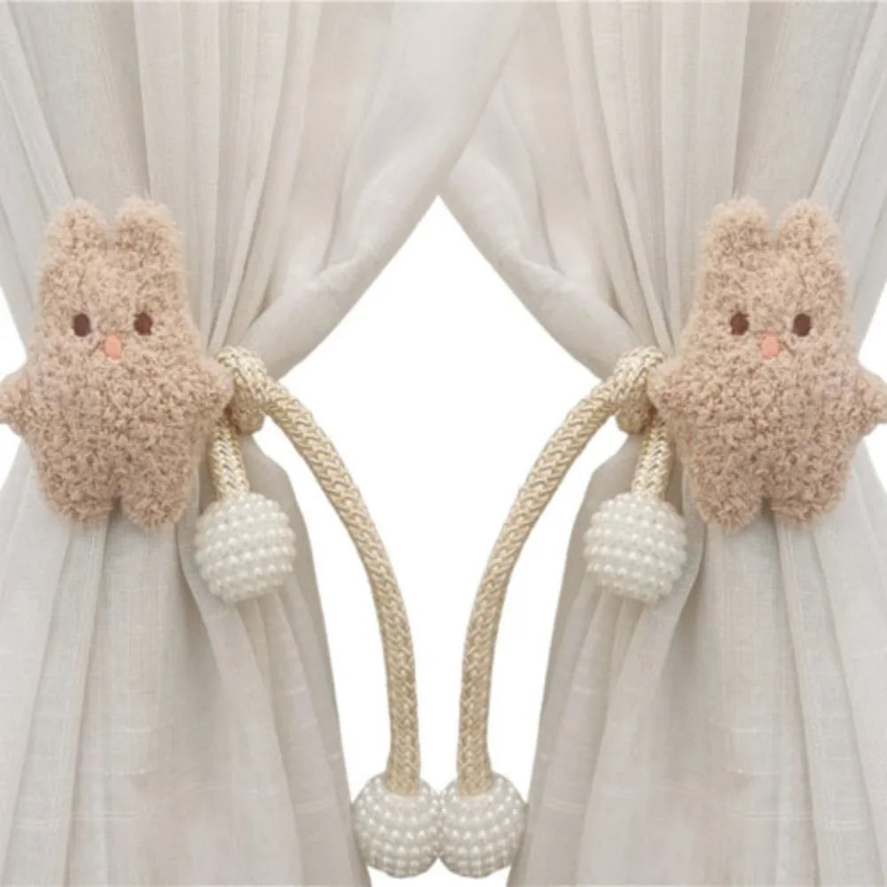 2Pcs Ins Cartoon Bear Curtain Cute Plush Window Curtain Buckles 3D Decorative Bear Curtain Tieback Curtain Accessories