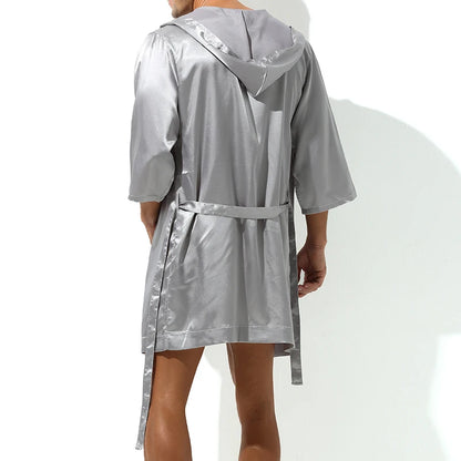 Men's Sleepwear Robe Night Clothes Silk Kimono Bathrobe Men Hooded Szlafrok Pajamas Peignoir Sleeve Ropa Sexy Hombre Man's Gown