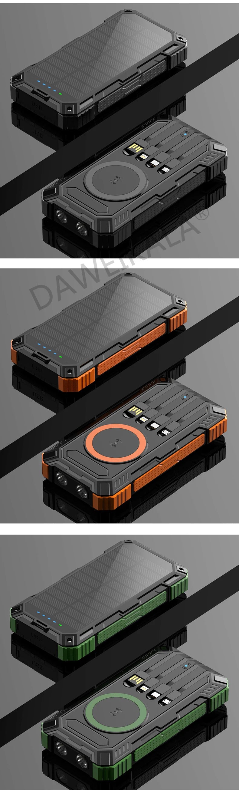 Solar panels Power bank Wireless charging solar phone charger 68000mAh with outdoor lighting Phone Charger 15W Wireless charging