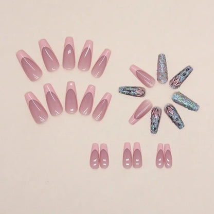 24pcs Press on Nails Square Head Fake Nails French Nail Press on Nails Waterproof Detachable Faux Fingernails Nail Tips for DIY