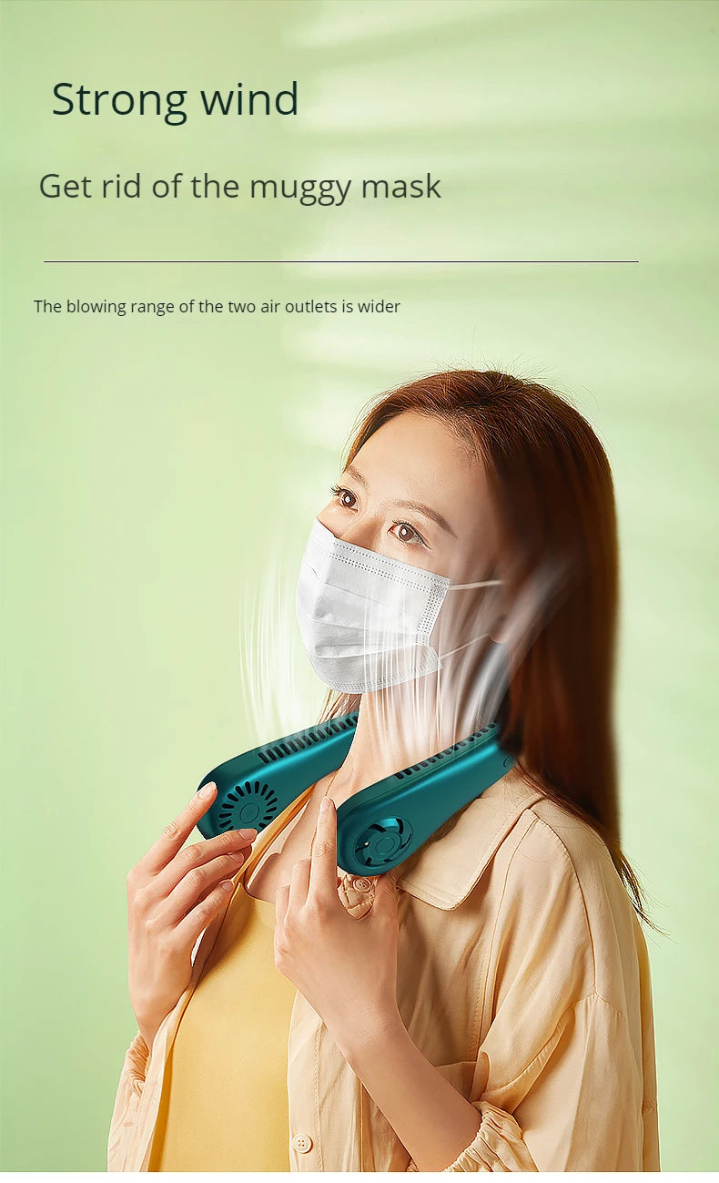 1200mAh Mini Air Cooling small neck Fan Portable Outdoor Sports USB Large Wind Powered Wireless Bladeless neck Fan