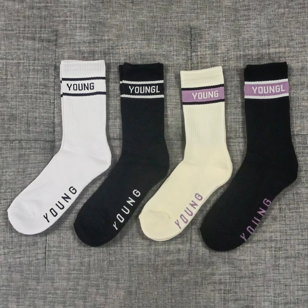 Young Sports Socks Gym Hombre Long Socks 4-Pairs High Top Socks Unisex Fitness Workout Sock Soft Comfort Breathable Street Style