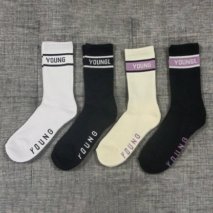 Young Sports Socks Gym Hombre Long Socks 4-Pairs High Top Socks Unisex Fitness Workout Sock Soft Comfort Breathable Street Style