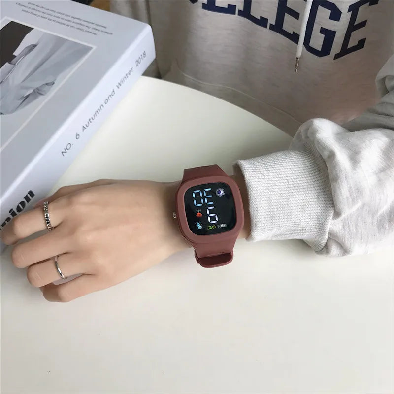 Sports Electronic Watch for Kids Children LED Digital Watch Big Dial Silicone Football Sports Watch Boys Girls Student Clock