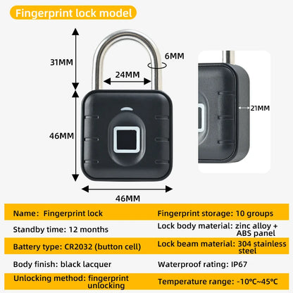 Smart Biometric Fingerprint Pad Lock Keyless Anti Theft Padlock IP67 Waterproof Home Travel Security Electronic Password Lock