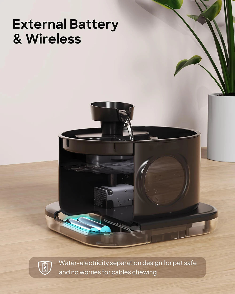 95 oz/2.8L Cordless Cat Water Fountain 5200mAh Rechargeable Battery Powered Pet Water Feeder Silent Pump Live Water Circulation