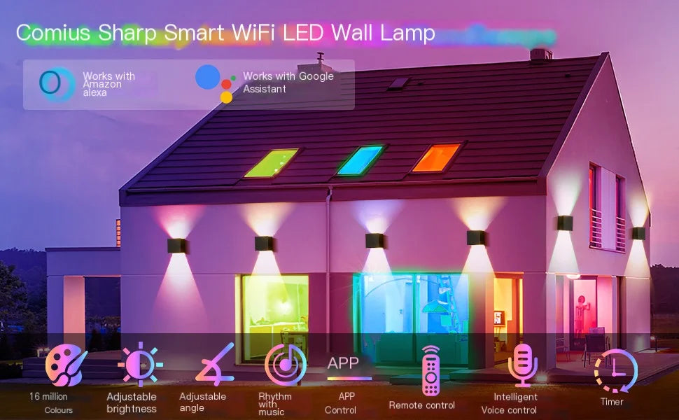 Smart Outdoor Lights Color Changing RGB+ 2700K-6500K Square Aluminum Waterproof Rustproof App Control Up and Down Lights